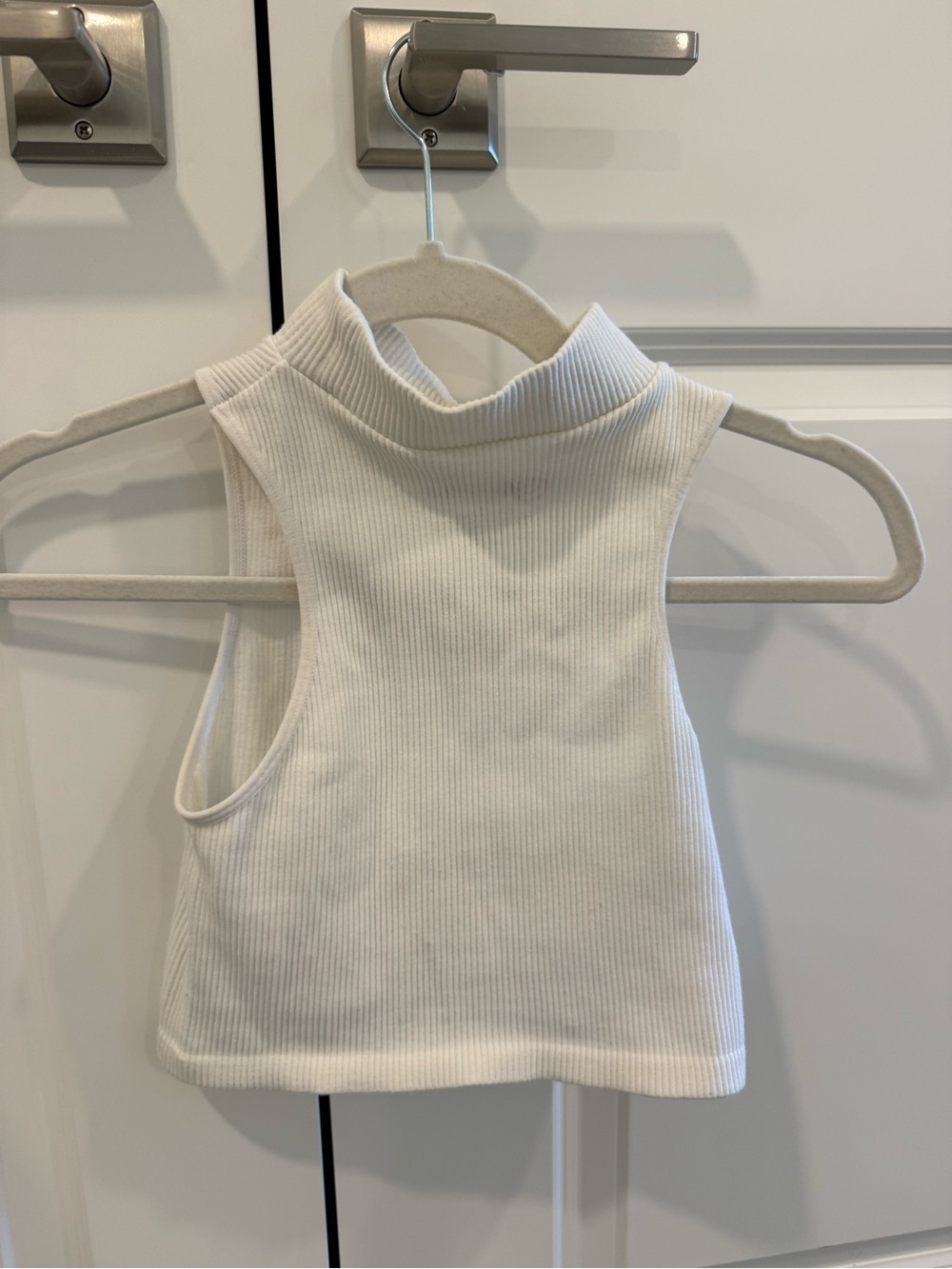 Sleeveless Ribbed Mock Neck Crop Top - White